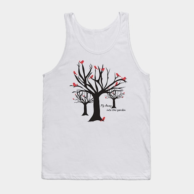 Fly Away—into the garden (Winter Cardinals) Tank Top by Phebe Phillips